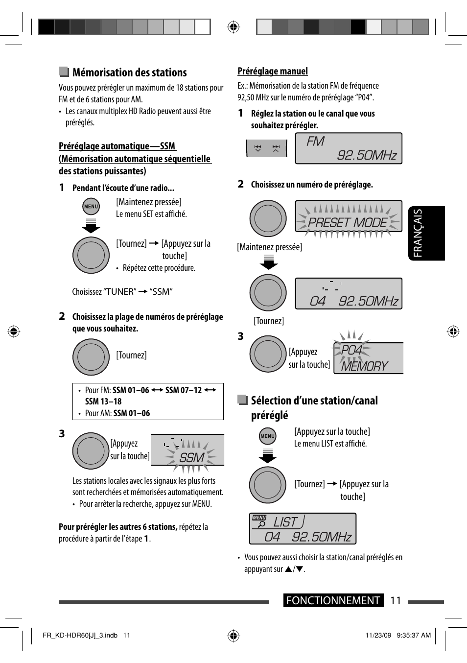 Mémorisation des stations, Sélection d’une station/canal préréglé | JVC LVT2095-001A User Manual | Page 99 / 136