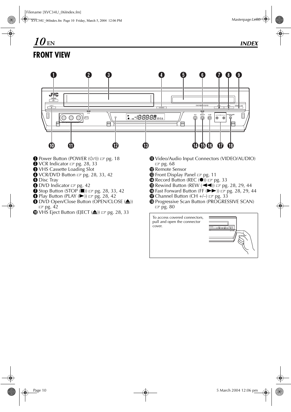 Index, Front view, Index 10 | JVC HR-XVC34U User Manual | Page 10 / 92