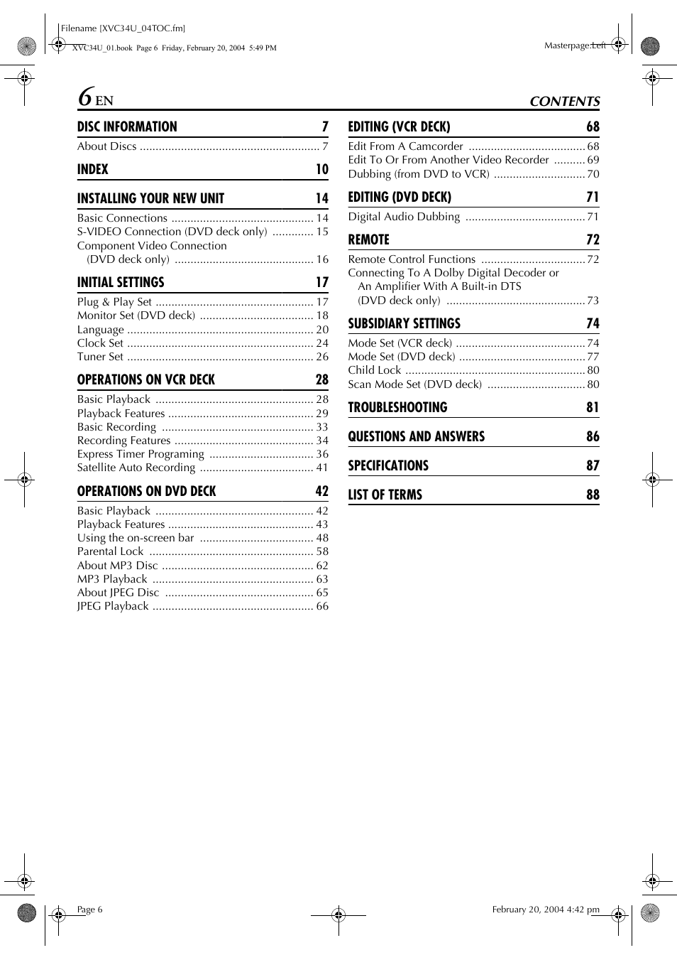 JVC HR-XVC34U User Manual | Page 6 / 92