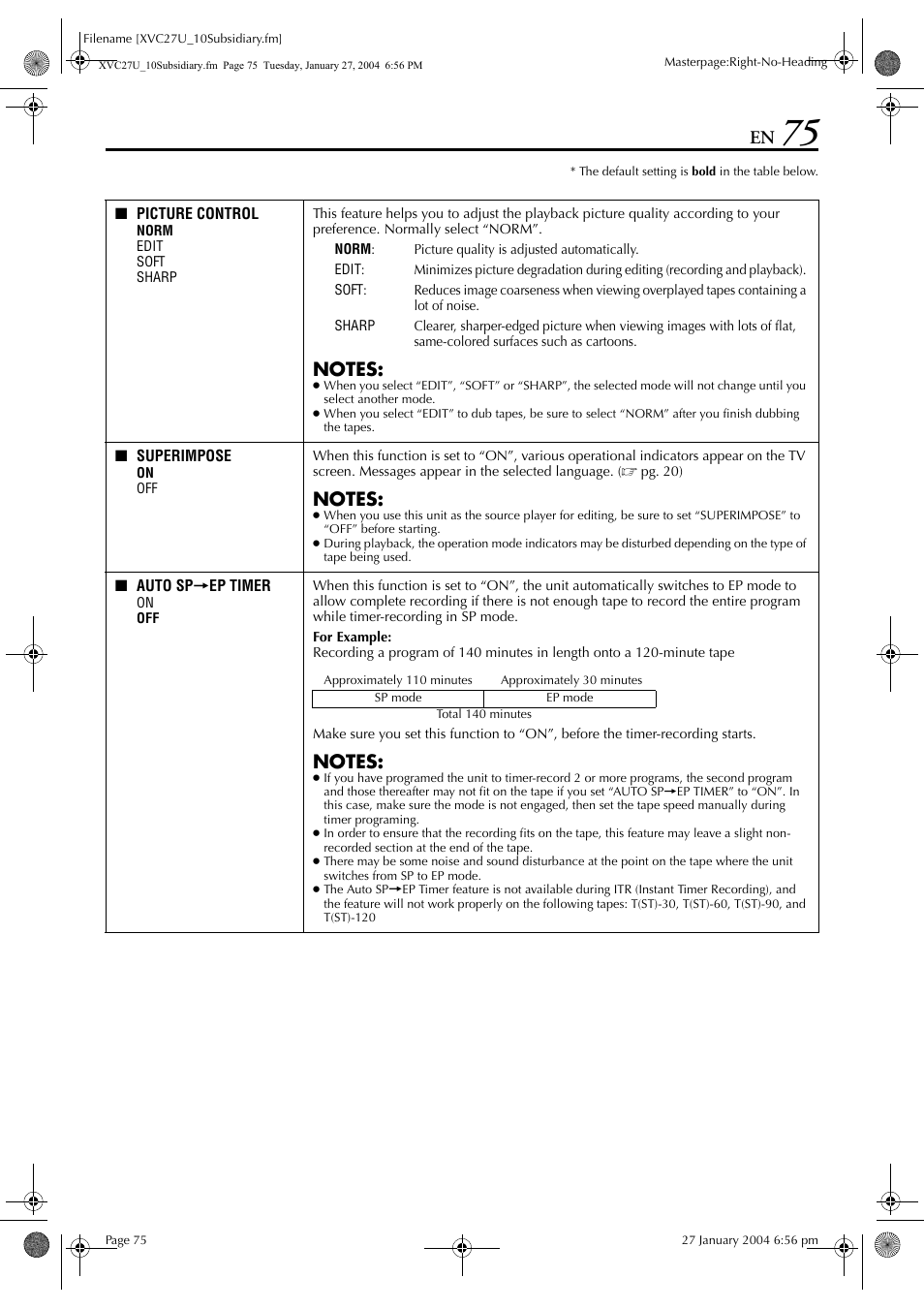 Pg. 75), v, Pg. 75), See “picture control | JVC HR-XVC34U User Manual | Page 75 / 92