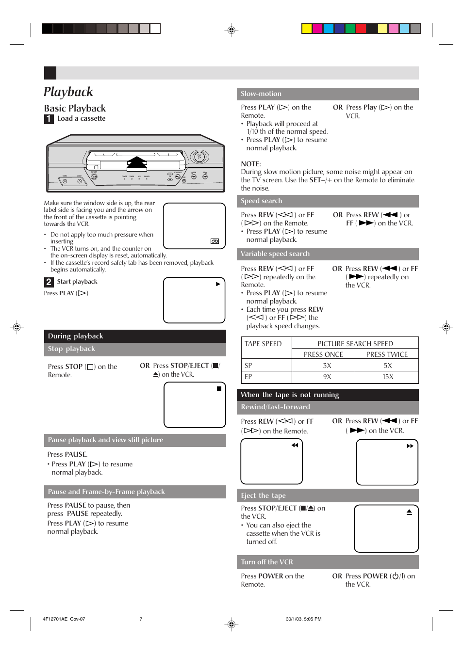 Playback, Basic playback | JVC VHSSQPBHQ HR-J4010UM User Manual | Page 7 / 13