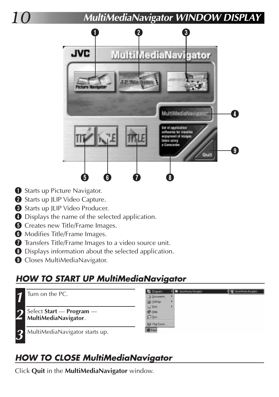 Multimedianavigator window display | JVC MultiMediaNavigator User Manual | Page 10 / 222