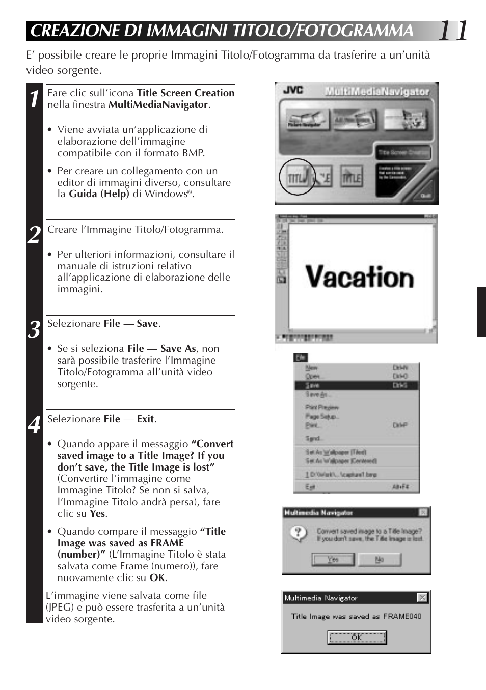 Creazione di immagini titolo/fotogramma | JVC MultiMediaNavigator User Manual | Page 111 / 222