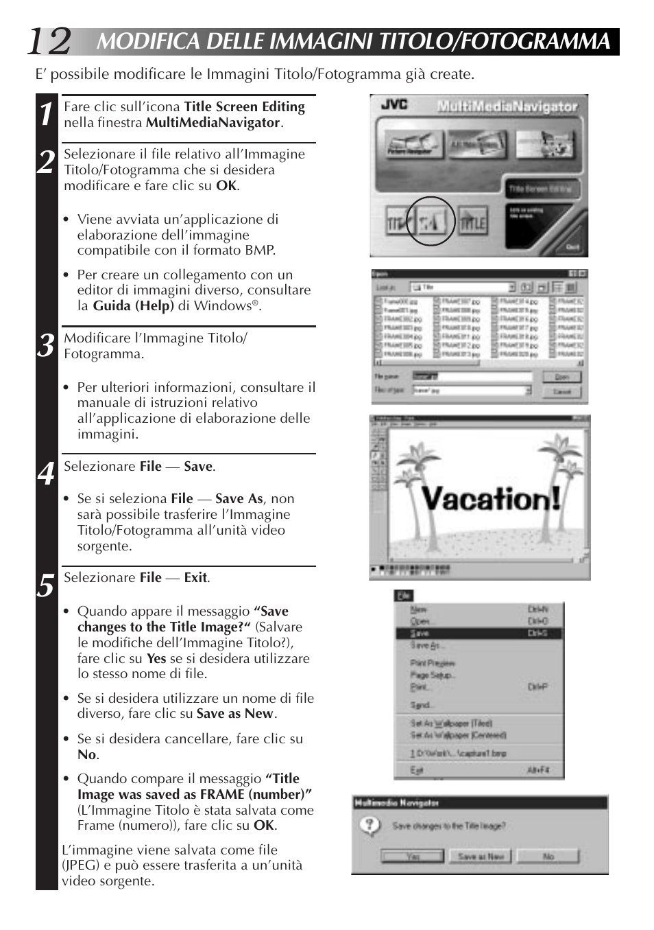 Modifica delle immagini titolo/fotogramma | JVC MultiMediaNavigator User Manual | Page 112 / 222