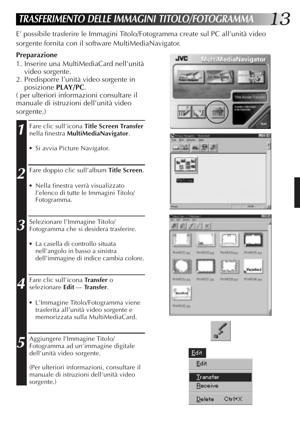 Trasferimento delle immagini titolo/fotogramma | JVC MultiMediaNavigator User Manual | Page 113 / 222