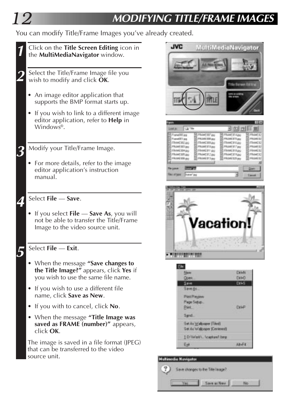 Modifying title/frame images | JVC MultiMediaNavigator User Manual | Page 12 / 222