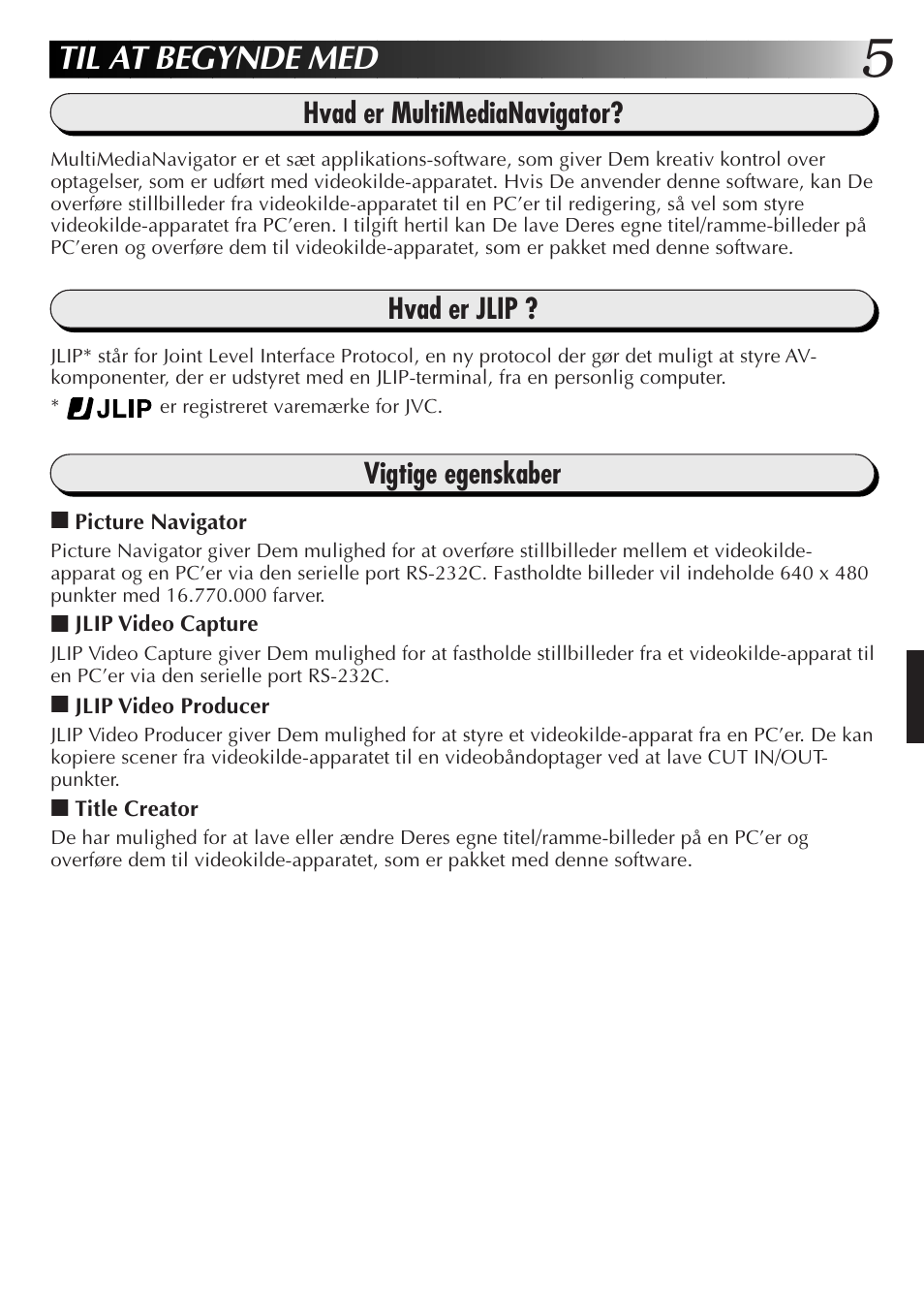 Til at begynde med | JVC MultiMediaNavigator User Manual | Page 125 / 222