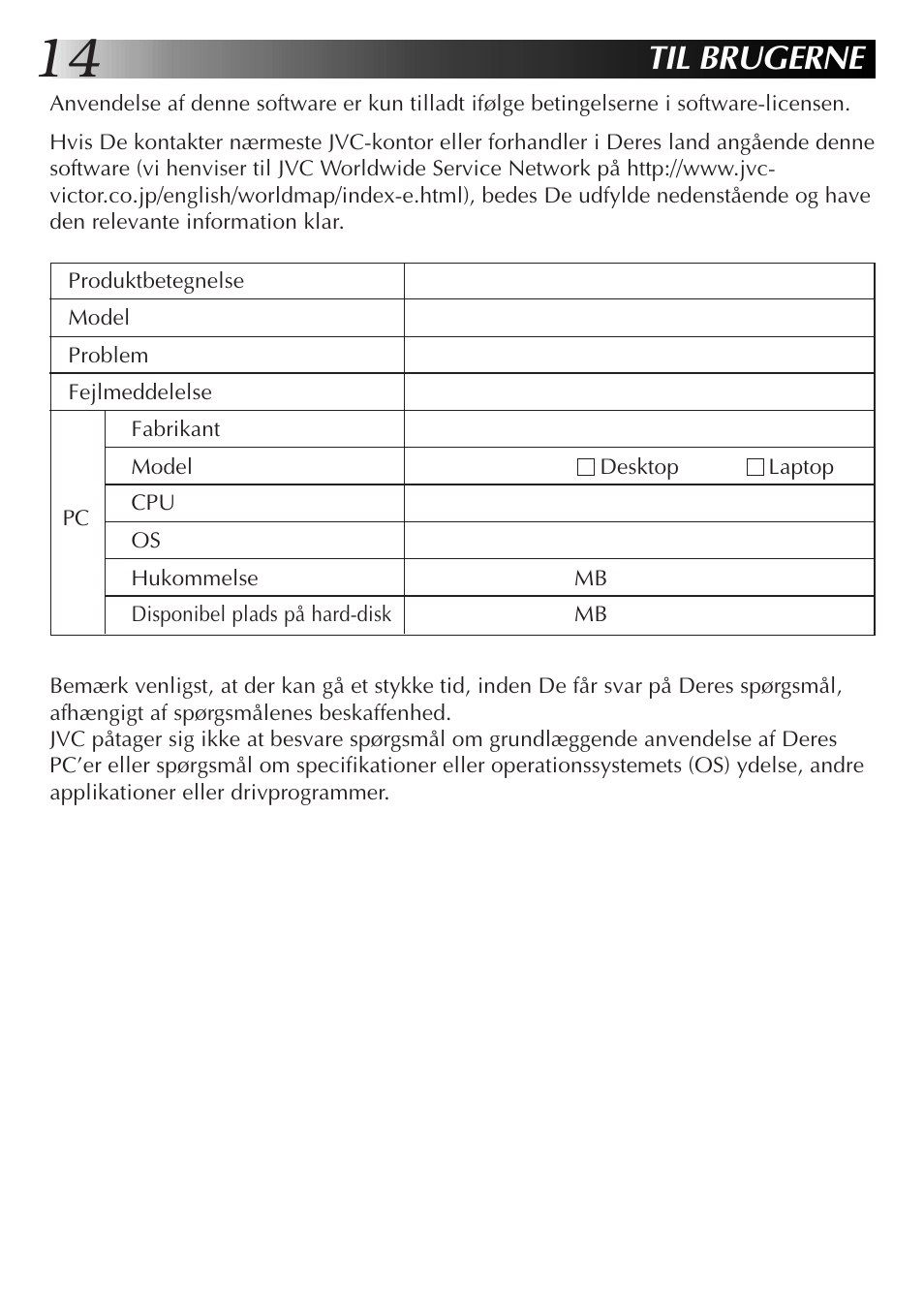 Til brugerne | JVC MultiMediaNavigator User Manual | Page 134 / 222