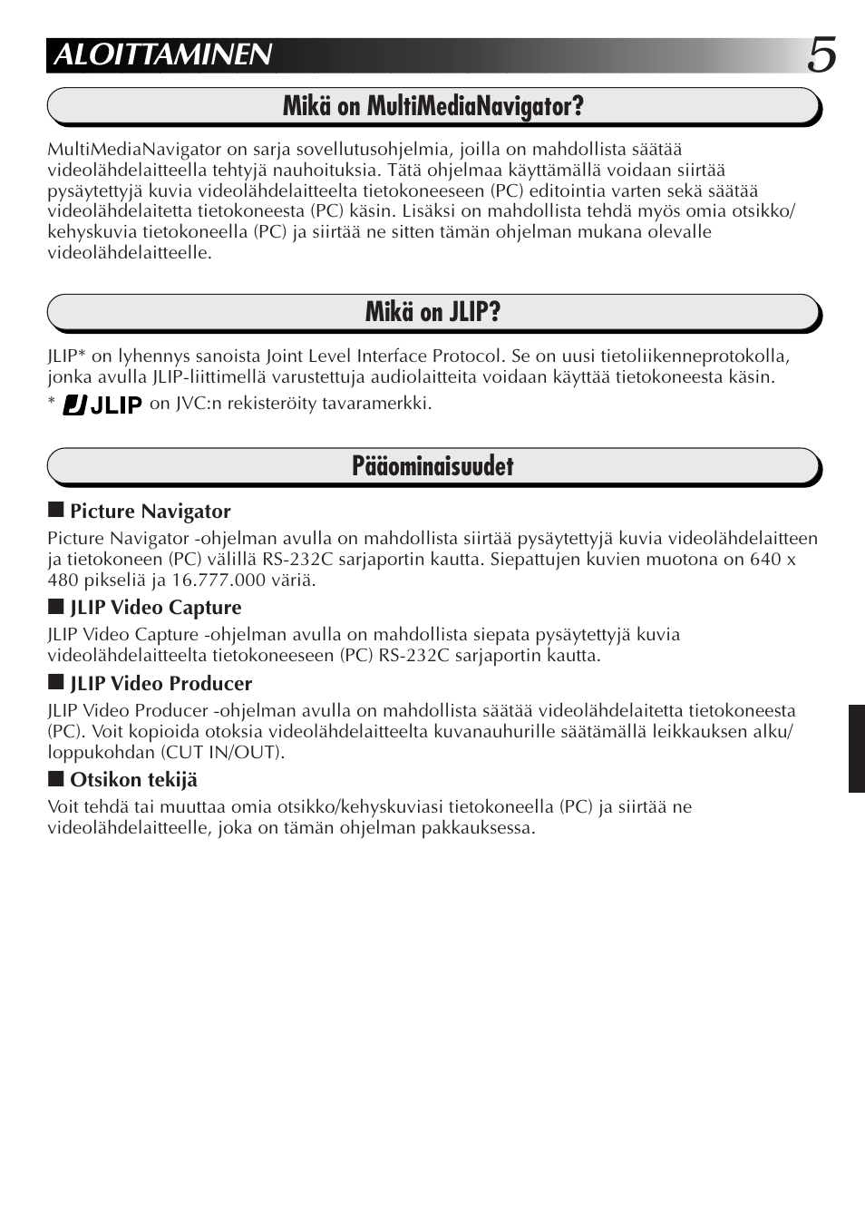 Aloittaminen | JVC MultiMediaNavigator User Manual | Page 145 / 222