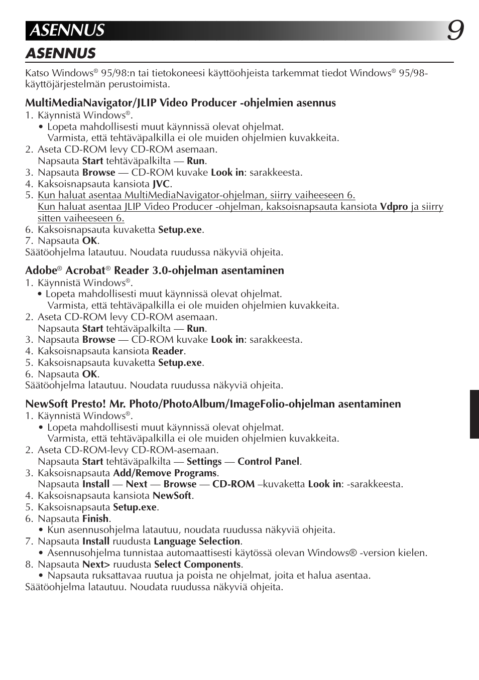 Asennus | JVC MultiMediaNavigator User Manual | Page 149 / 222