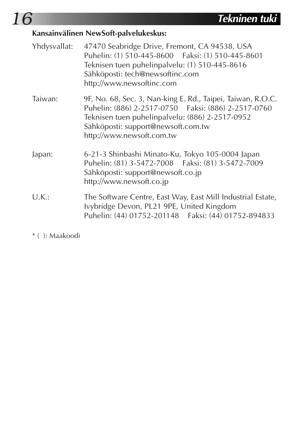 Tekninen tuki | JVC MultiMediaNavigator User Manual | Page 156 / 222