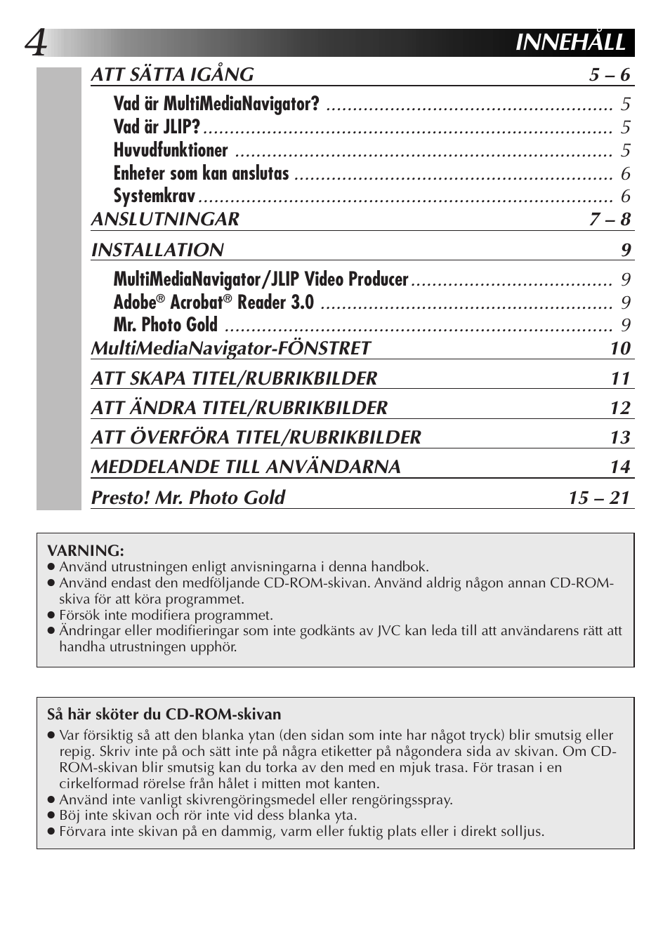 Innehåll | JVC MultiMediaNavigator User Manual | Page 164 / 222