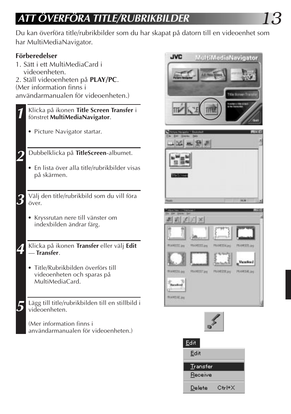 Att överföra title/rubrikbilder | JVC MultiMediaNavigator User Manual | Page 173 / 222