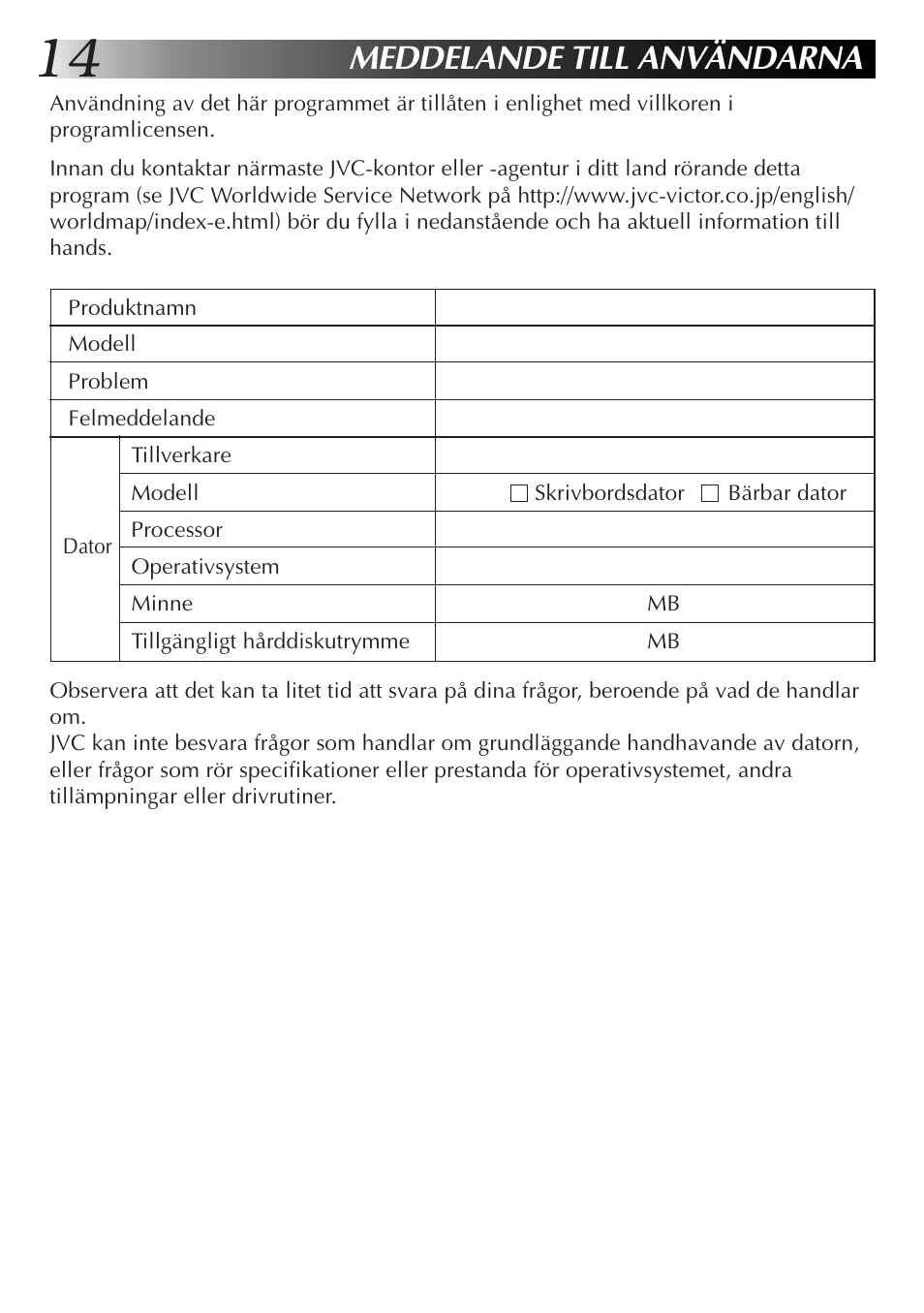 Meddelande till användarna | JVC MultiMediaNavigator User Manual | Page 174 / 222