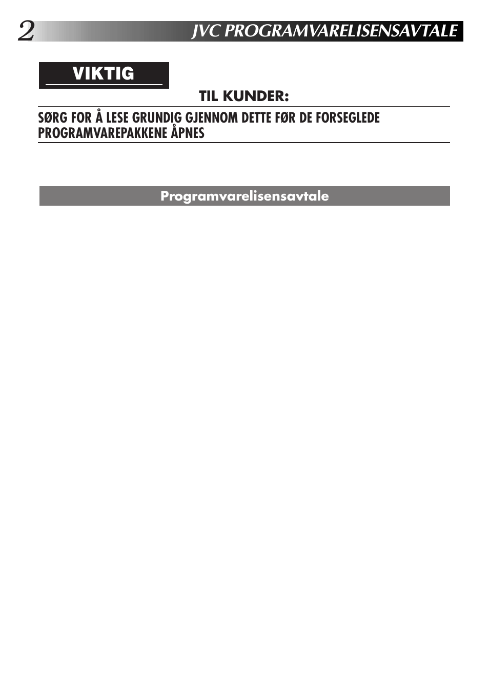 Jvc programvarelisensavtale, Viktig | JVC MultiMediaNavigator User Manual | Page 182 / 222