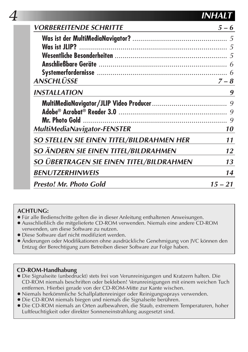 Inhalt | JVC MultiMediaNavigator User Manual | Page 24 / 222