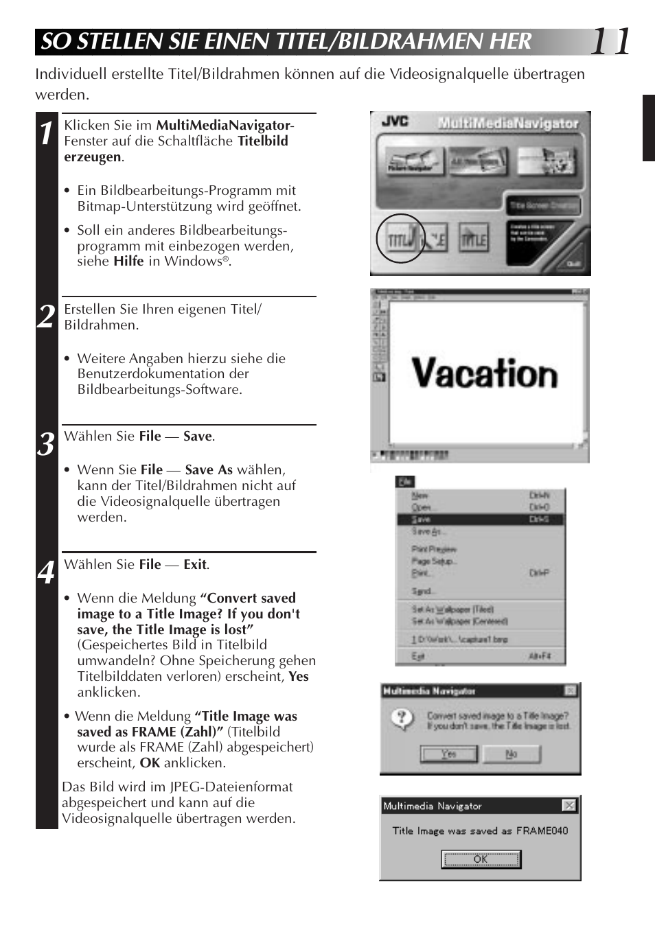 So stellen sie einen titel/bildrahmen her | JVC MultiMediaNavigator User Manual | Page 31 / 222