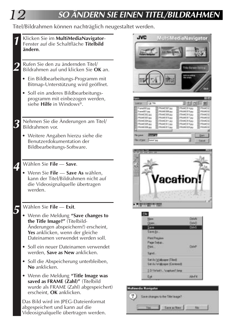 So ändern sie einen titel/bildrahmen | JVC MultiMediaNavigator User Manual | Page 32 / 222