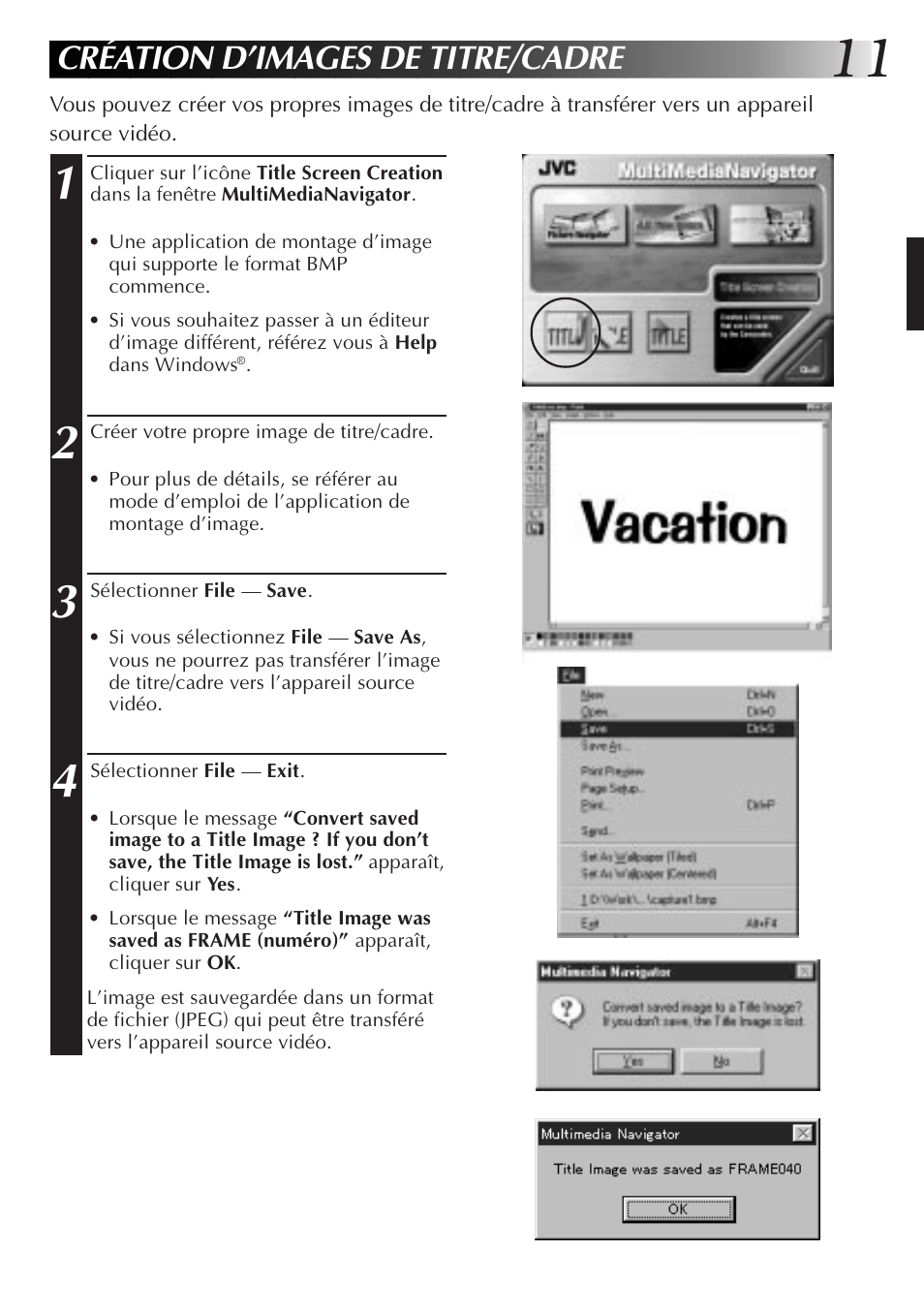 Création d’images de titre/cadre | JVC MultiMediaNavigator User Manual | Page 51 / 222