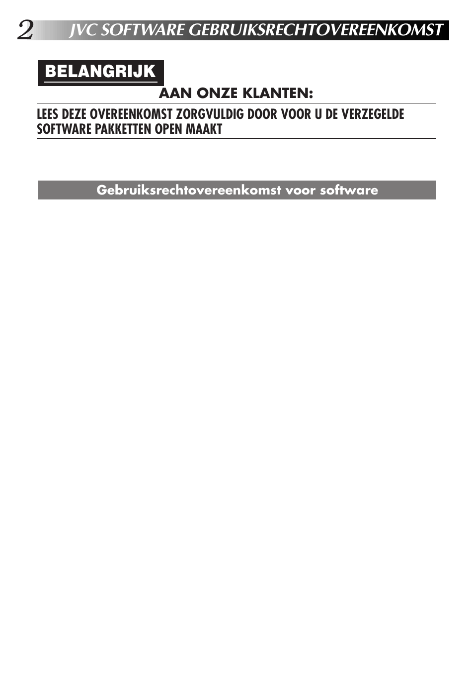 Jvc software gebruiksrechtovereenkomst, Belangrijk | JVC MultiMediaNavigator User Manual | Page 62 / 222