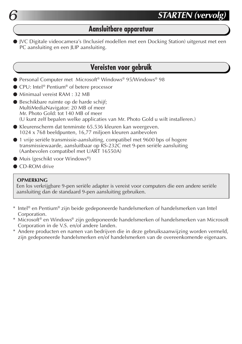 Starten (vervolg), Vereisten voor gebruik, Aansluitbare apparatuur | JVC MultiMediaNavigator User Manual | Page 66 / 222