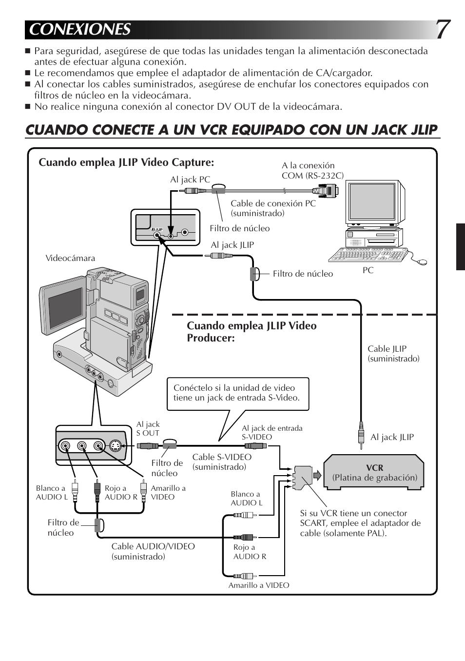 Conexiones, Cuando conecte a un vcr equipado con un jack jlip | JVC MultiMediaNavigator User Manual | Page 87 / 222