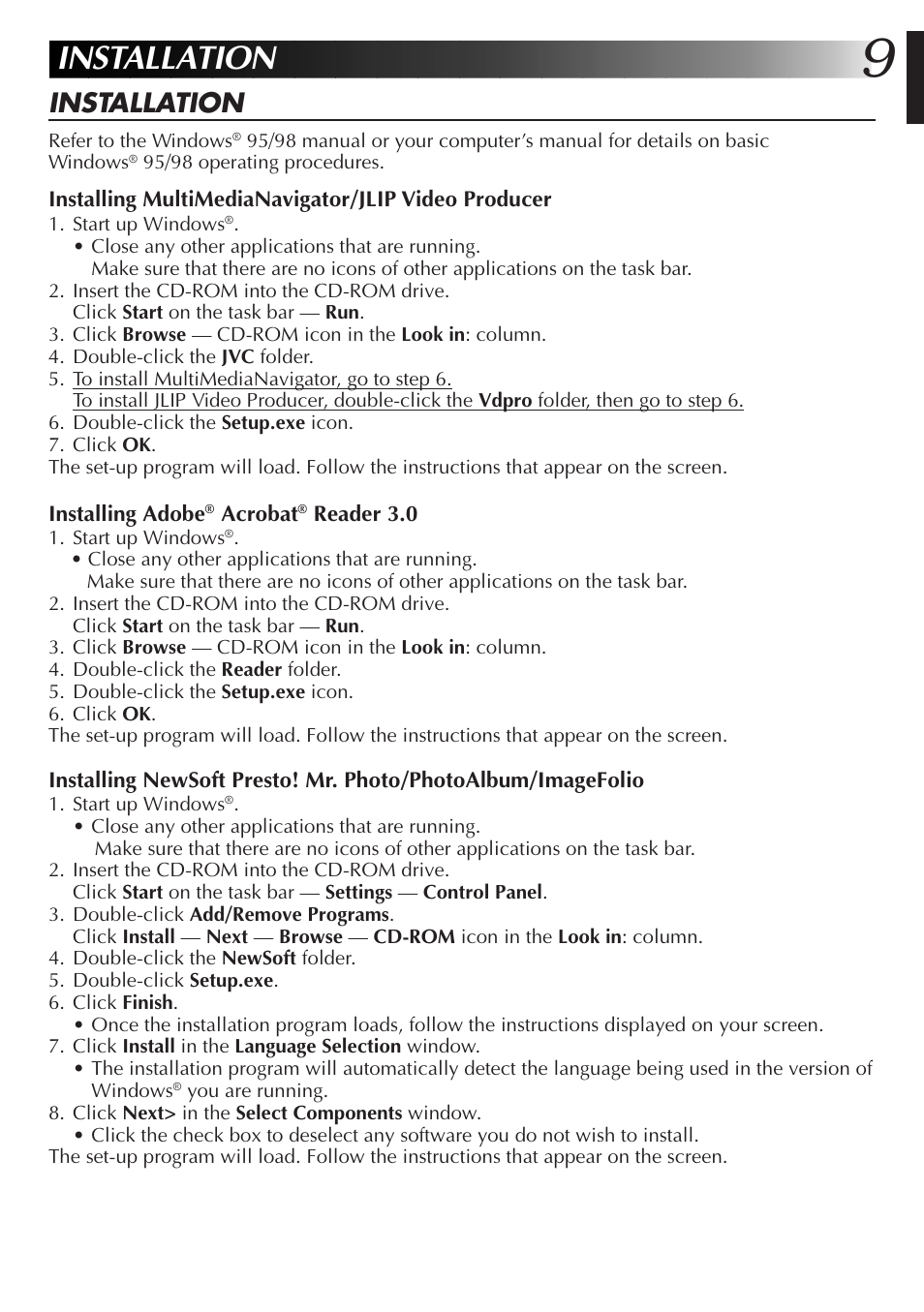 Installation | JVC MultiMediaNavigator User Manual | Page 9 / 222