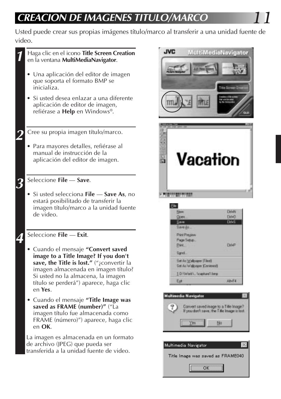 Creacion de imagenes titulo/marco | JVC MultiMediaNavigator User Manual | Page 91 / 222