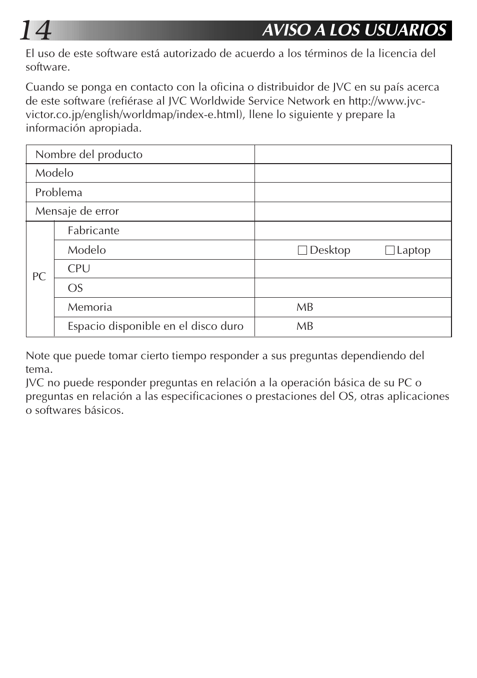 Aviso a los usuarios | JVC MultiMediaNavigator User Manual | Page 94 / 222