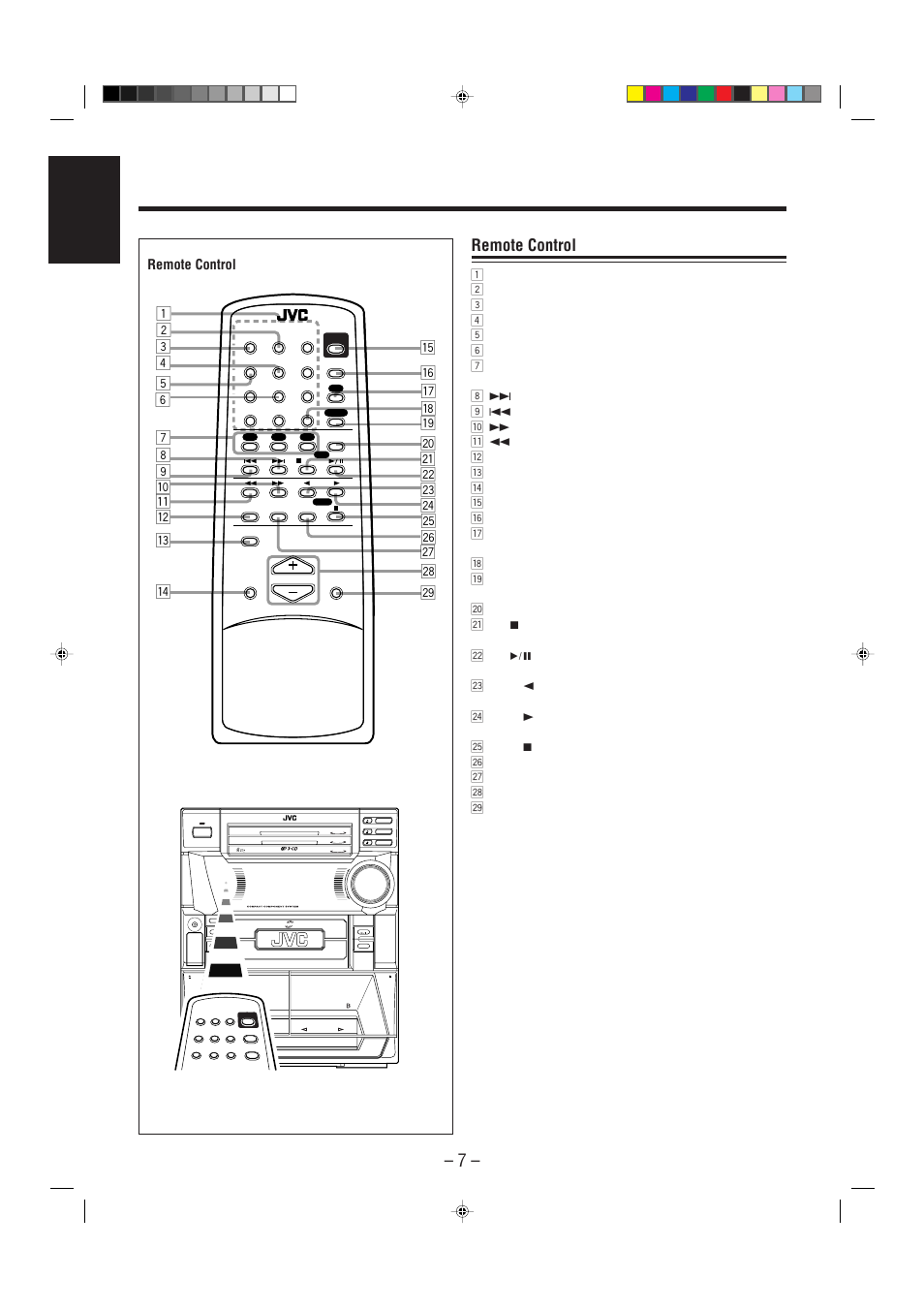 English, Remote control, Standby | Play & exchanger, Compact digital audio, Phones panel open / close | JVC CA-MXJ206 User Manual | Page 10 / 32