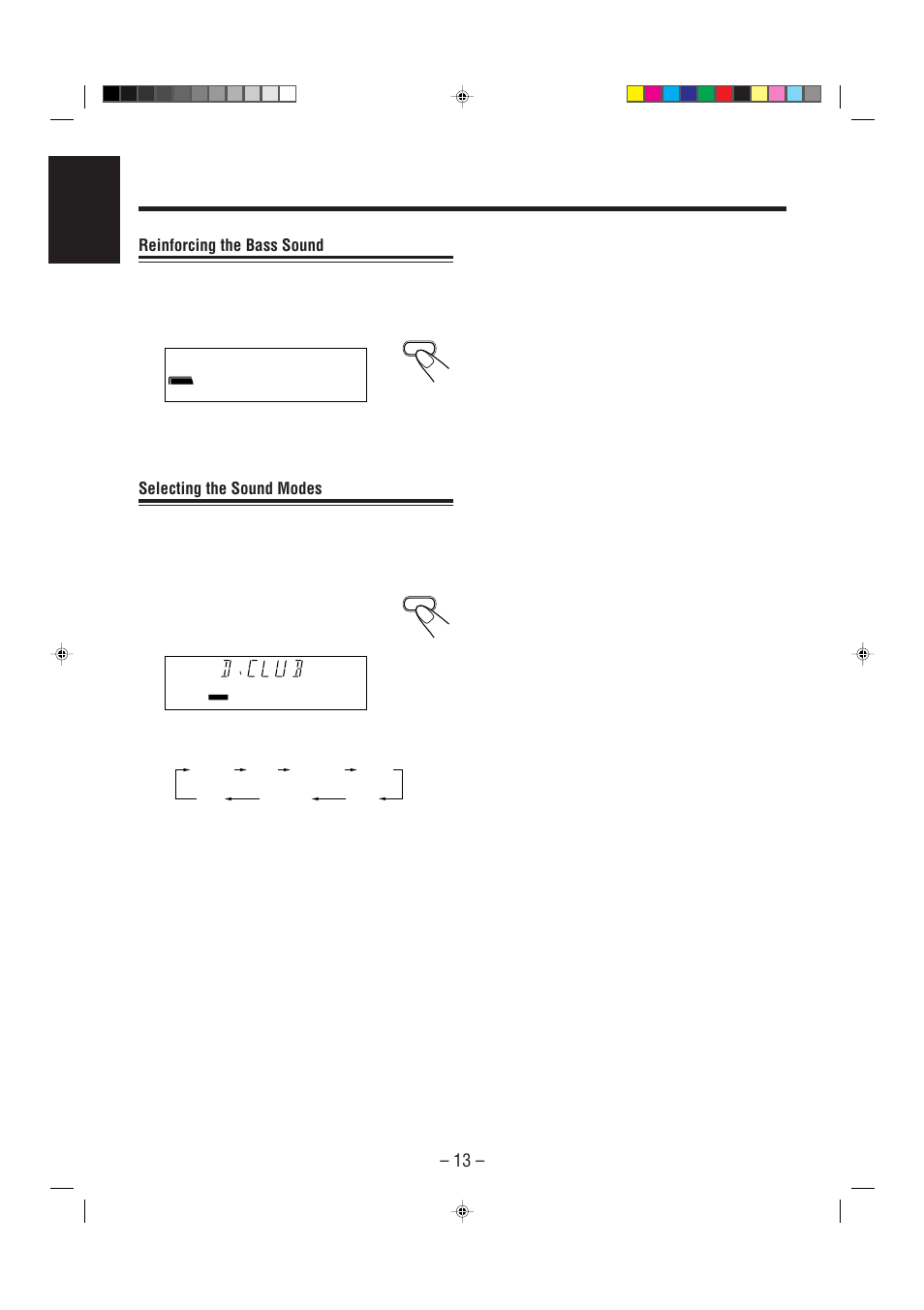 Reinforcing the bass sound, Selecting the sound modes, English | JVC CA-MXJ206 User Manual | Page 16 / 32