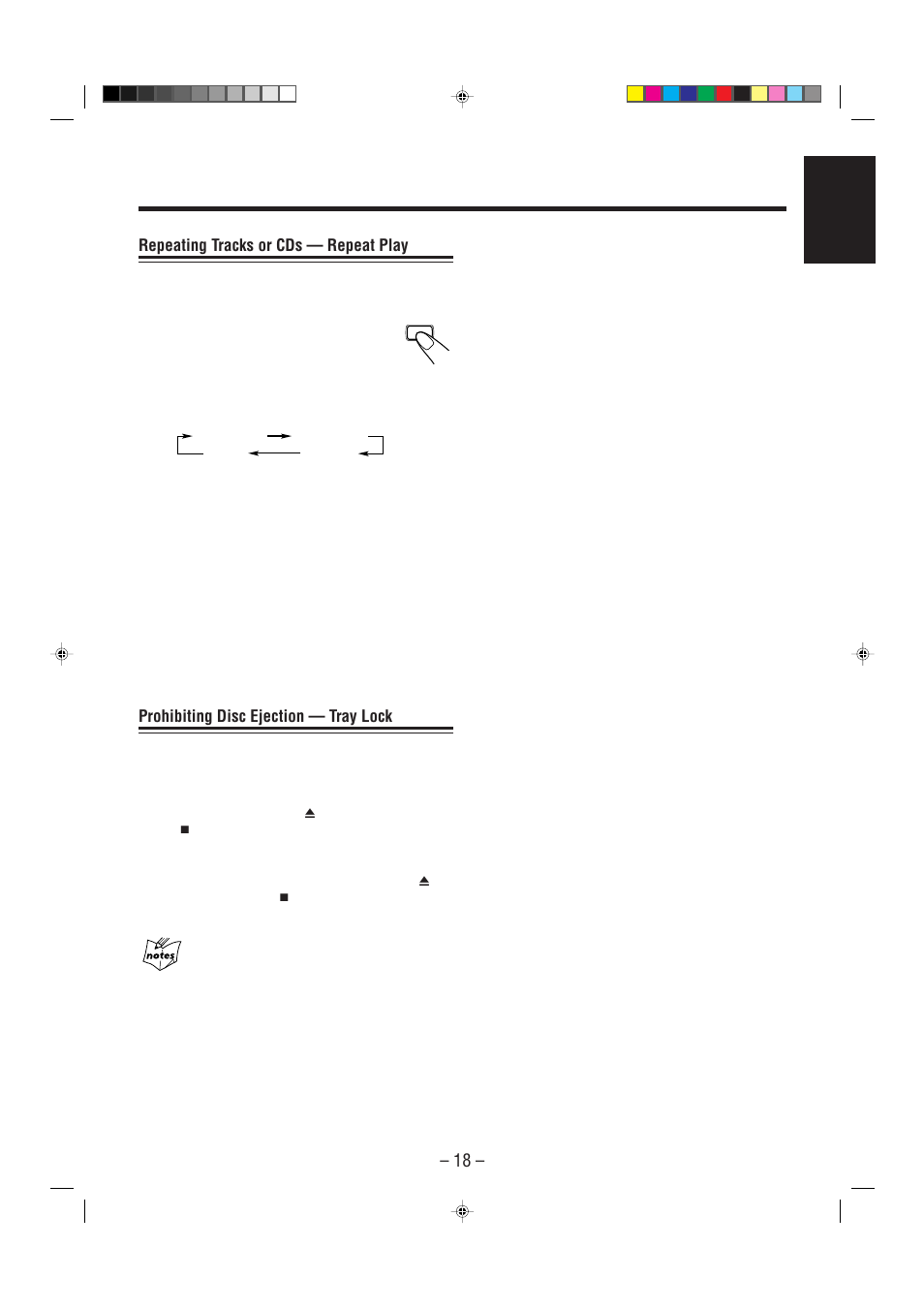 Repeating tracks or cds — repeat play, Prohibiting disc ejection — tray lock | JVC CA-MXJ206 User Manual | Page 21 / 32