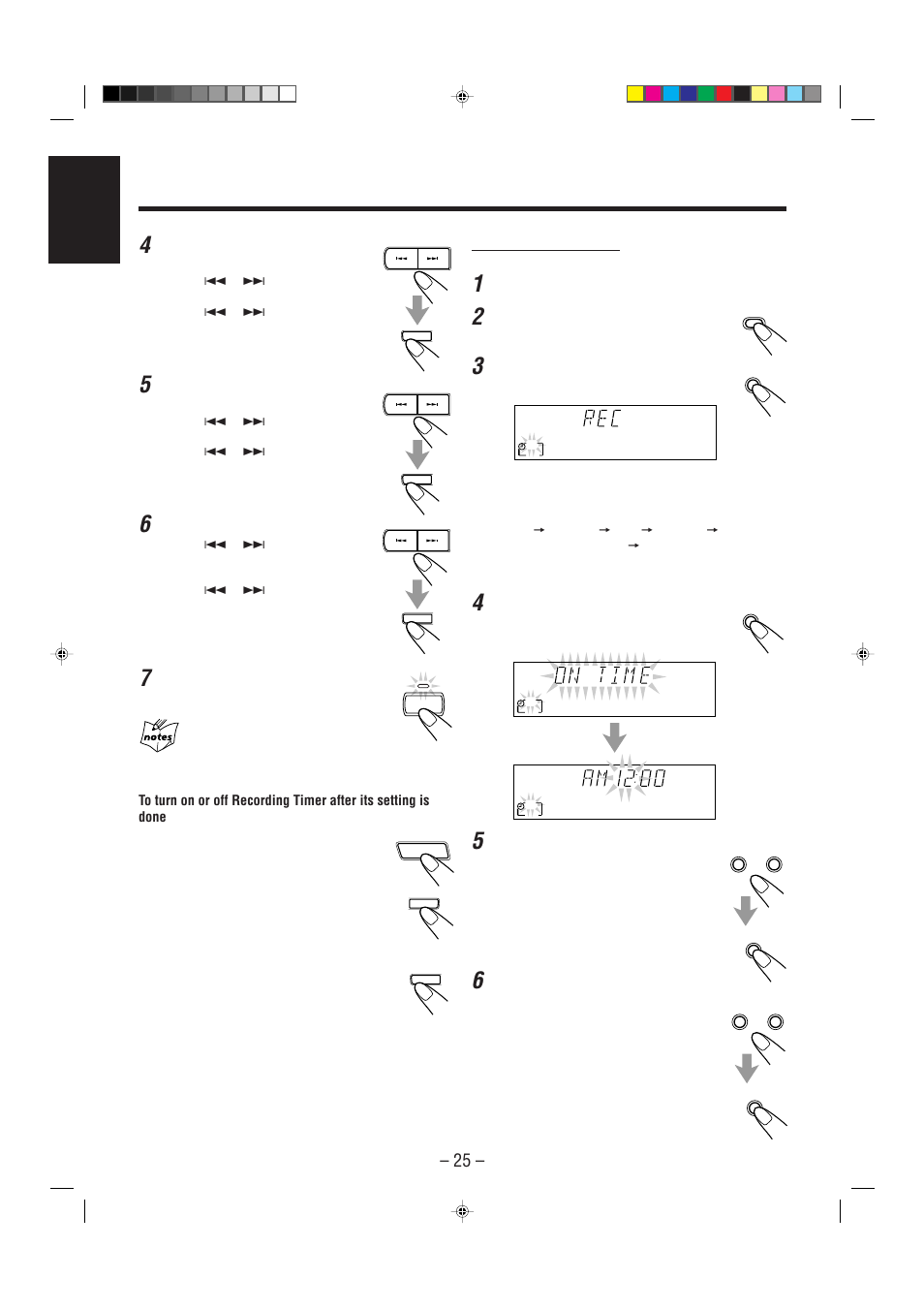 English, Set the on-time you want the unit to turn on, Select the preset station | On the remote control, Put a recordable cassette into deck b, Press shift, Press timer until “rec” appears on the display, Press timer again | JVC CA-MXJ206 User Manual | Page 28 / 32