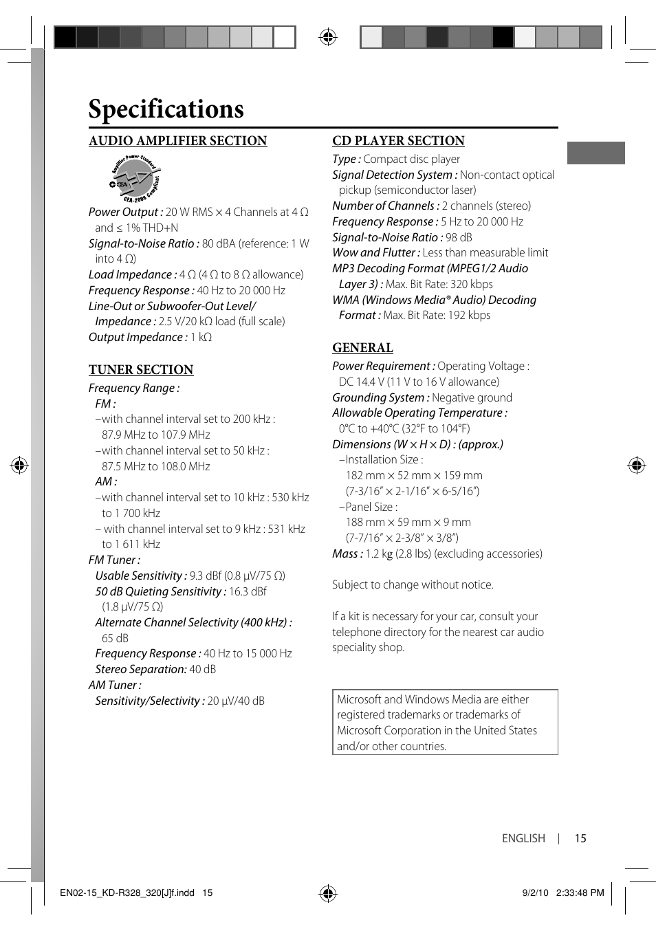 Specifications | JVC GET0669-001A User Manual | Page 15 / 43