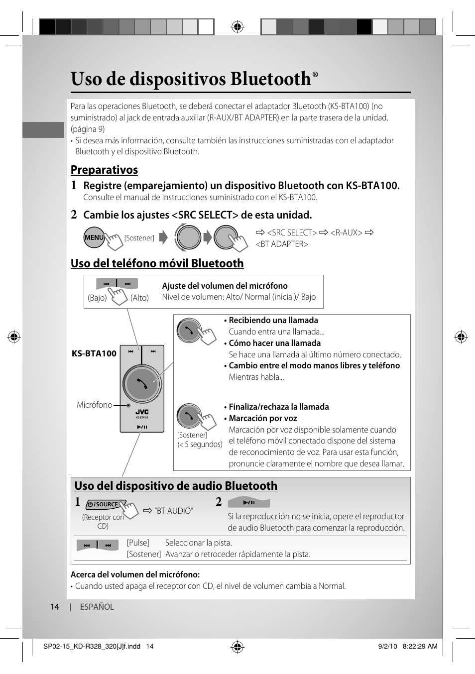 Uso de dispositivos bluetooth, Preparativos, Uso del teléfono móvil bluetooth | Uso del dispositivo de audio bluetooth | JVC GET0669-001A User Manual | Page 28 / 43