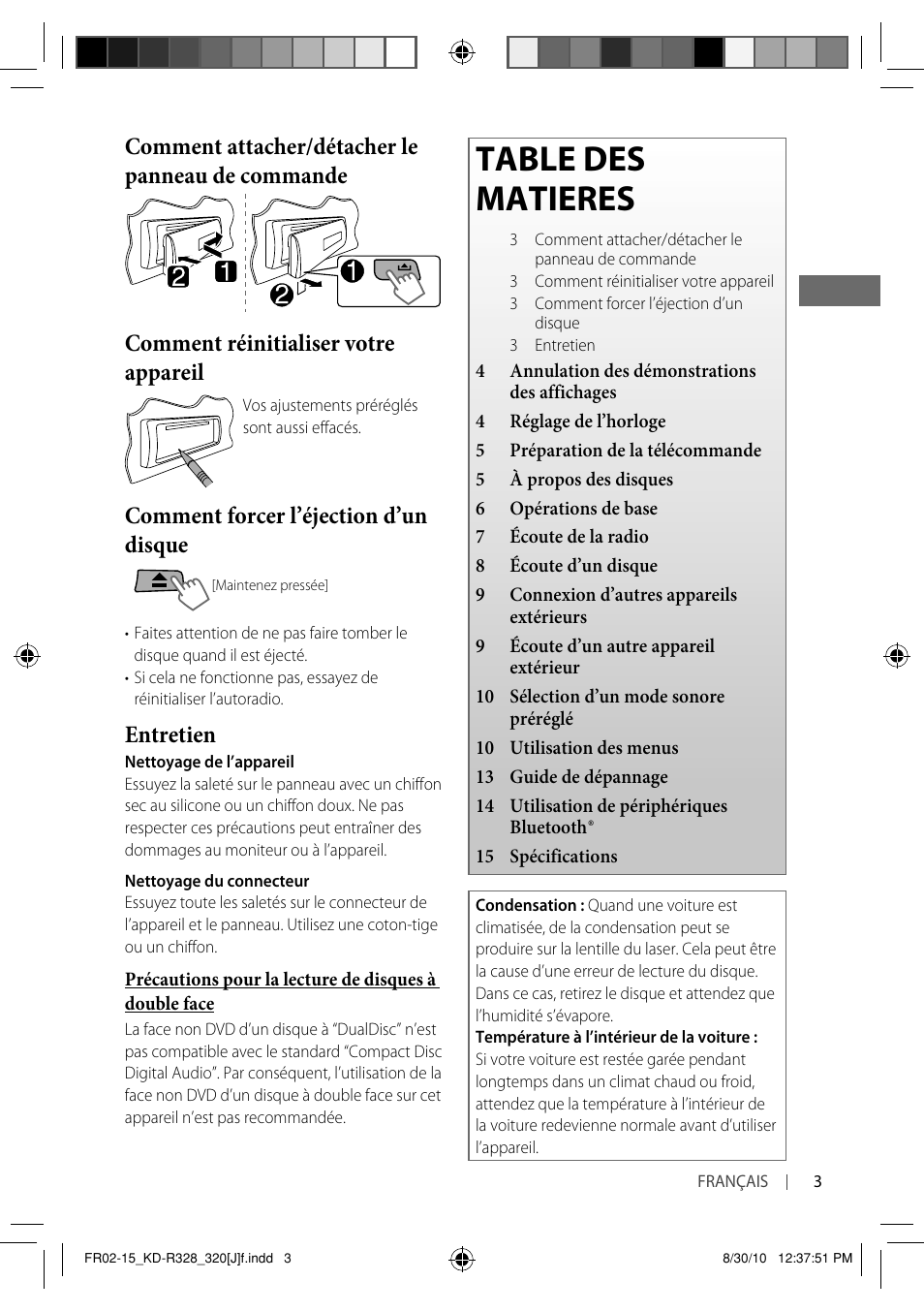 Table des matieres, Comment forcer l’éjection d’un disque, Entretien | JVC GET0669-001A User Manual | Page 31 / 43
