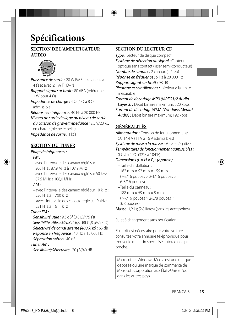 Spécifications | JVC GET0669-001A User Manual | Page 43 / 43