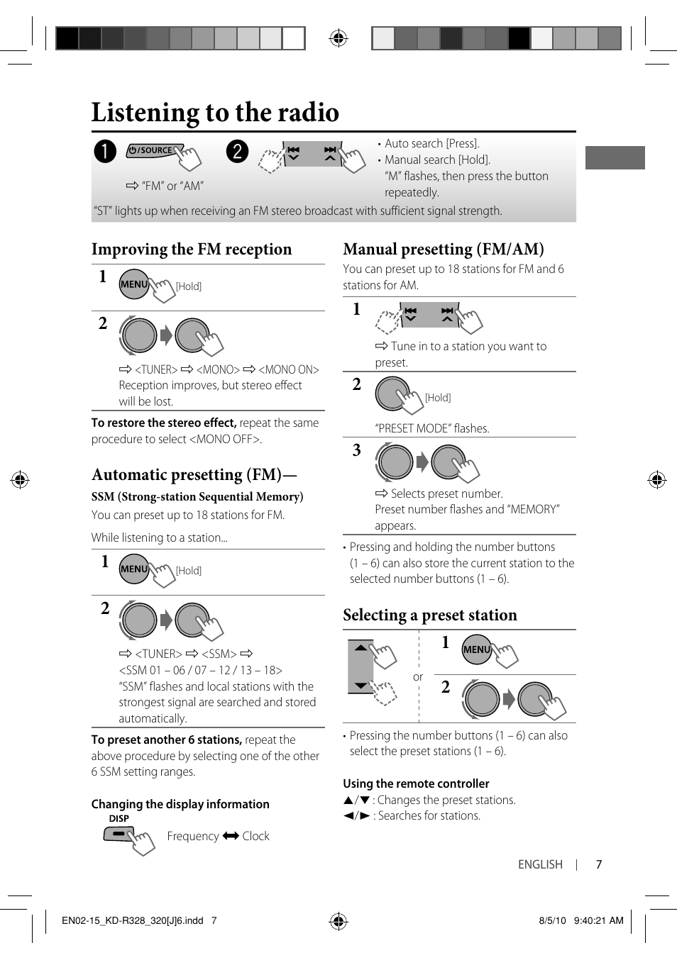Listening to the radio | JVC GET0669-001A User Manual | Page 7 / 43