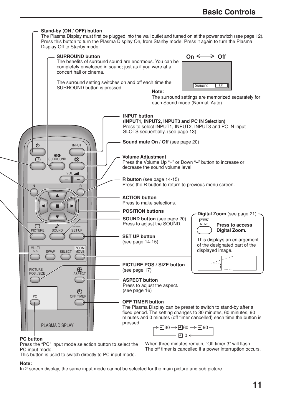 Basic controls, On off | JVC GD-V422PCE User Manual | Page 11 / 36