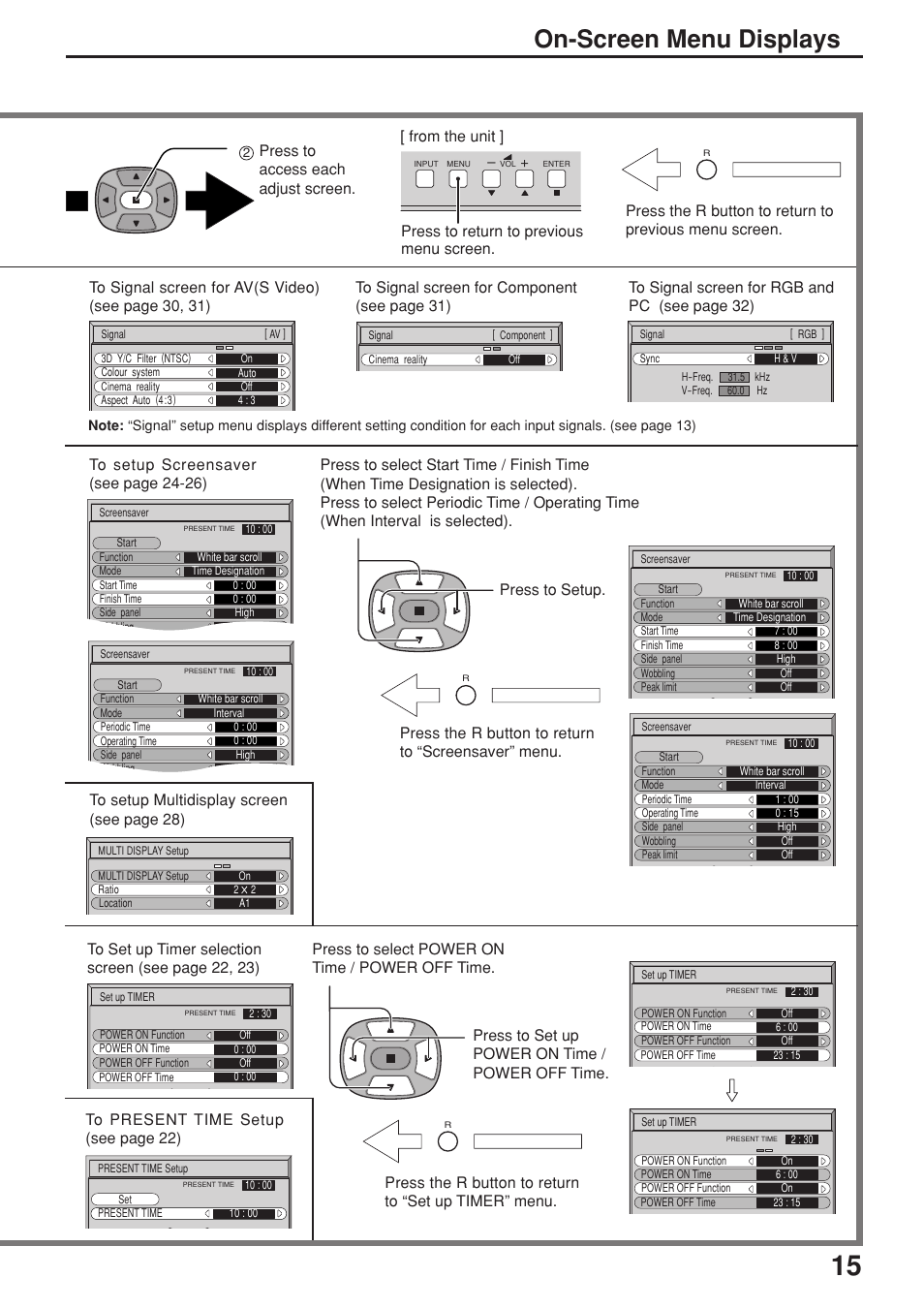 On-screen menu displays | JVC GD-V422PCE User Manual | Page 15 / 36