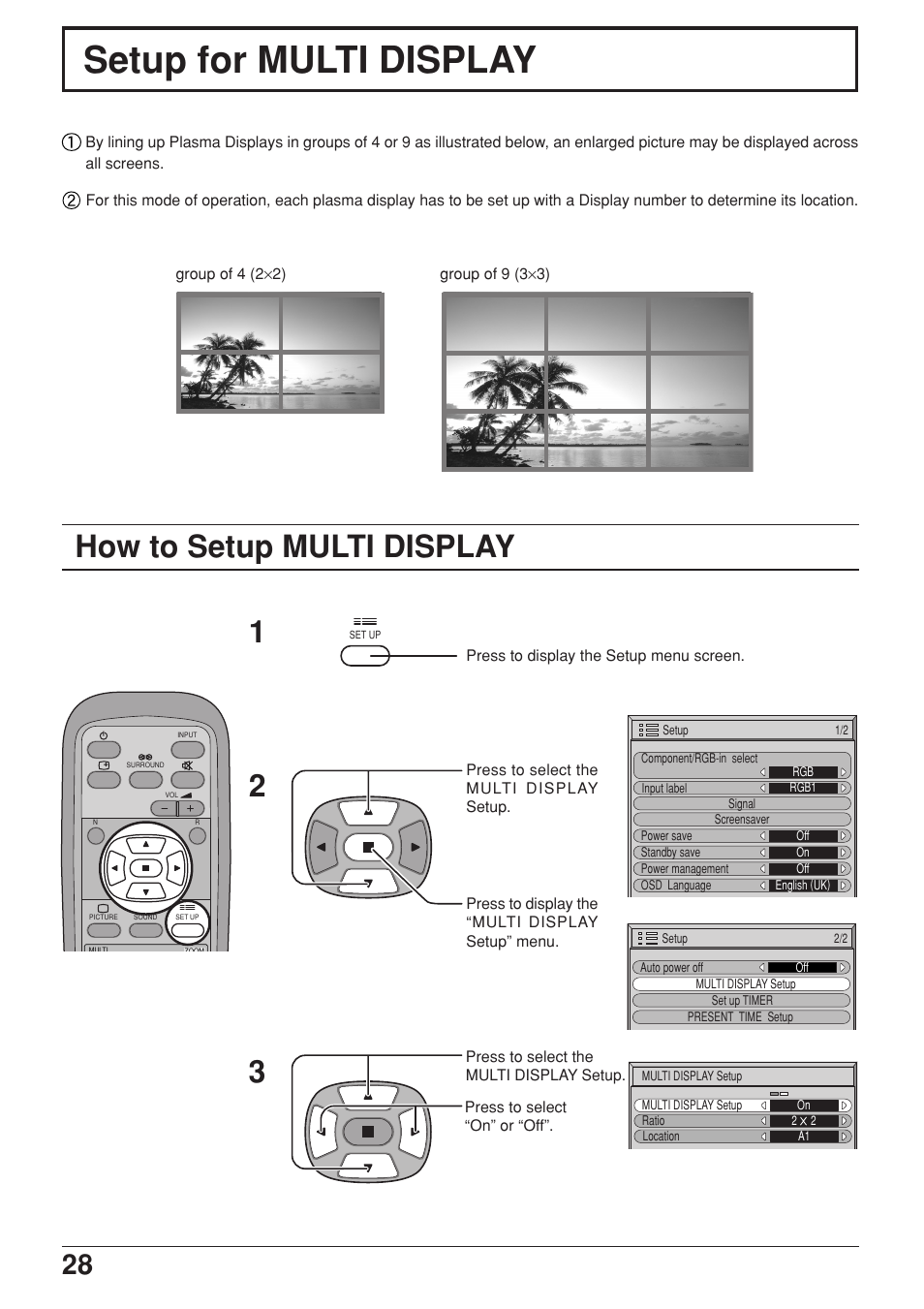 Setup for multi display, How to setup multi display | JVC GD-V422PCE User Manual | Page 28 / 36