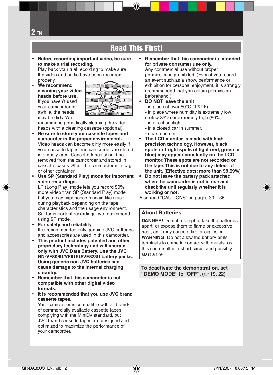 Read this first | JVC GR-DA30U User Manual | Page 2 / 39