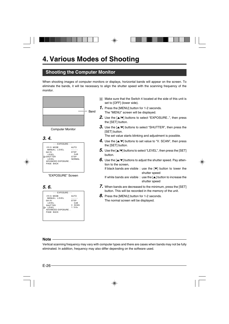 Various modes of shooting, Shooting the computer monitor, E-26 | JVC KY-F550 User Manual | Page 26 / 52