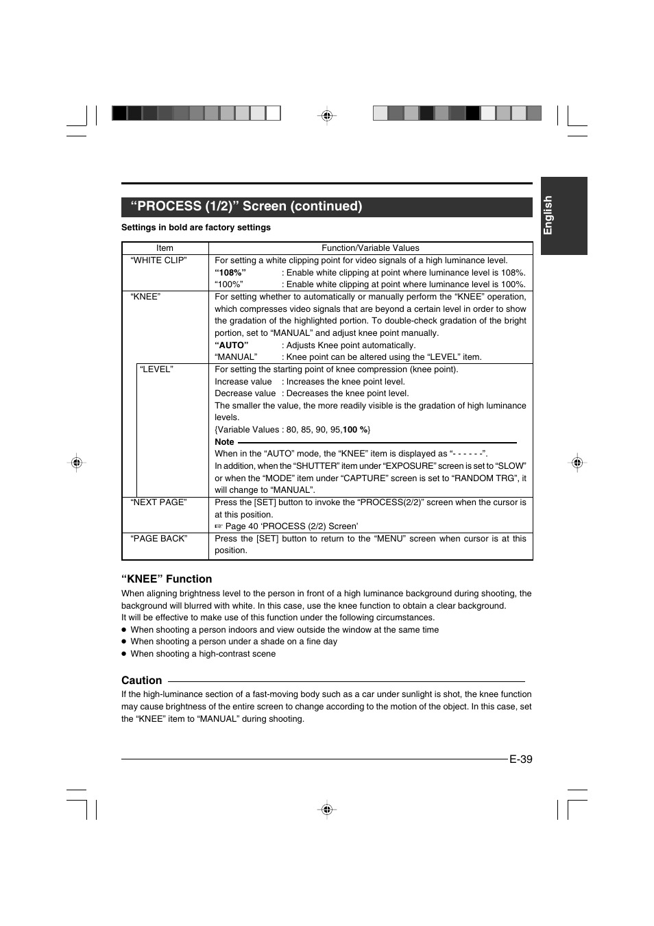 Process (1/2)” screen (continued) | JVC KY-F550 User Manual | Page 39 / 52