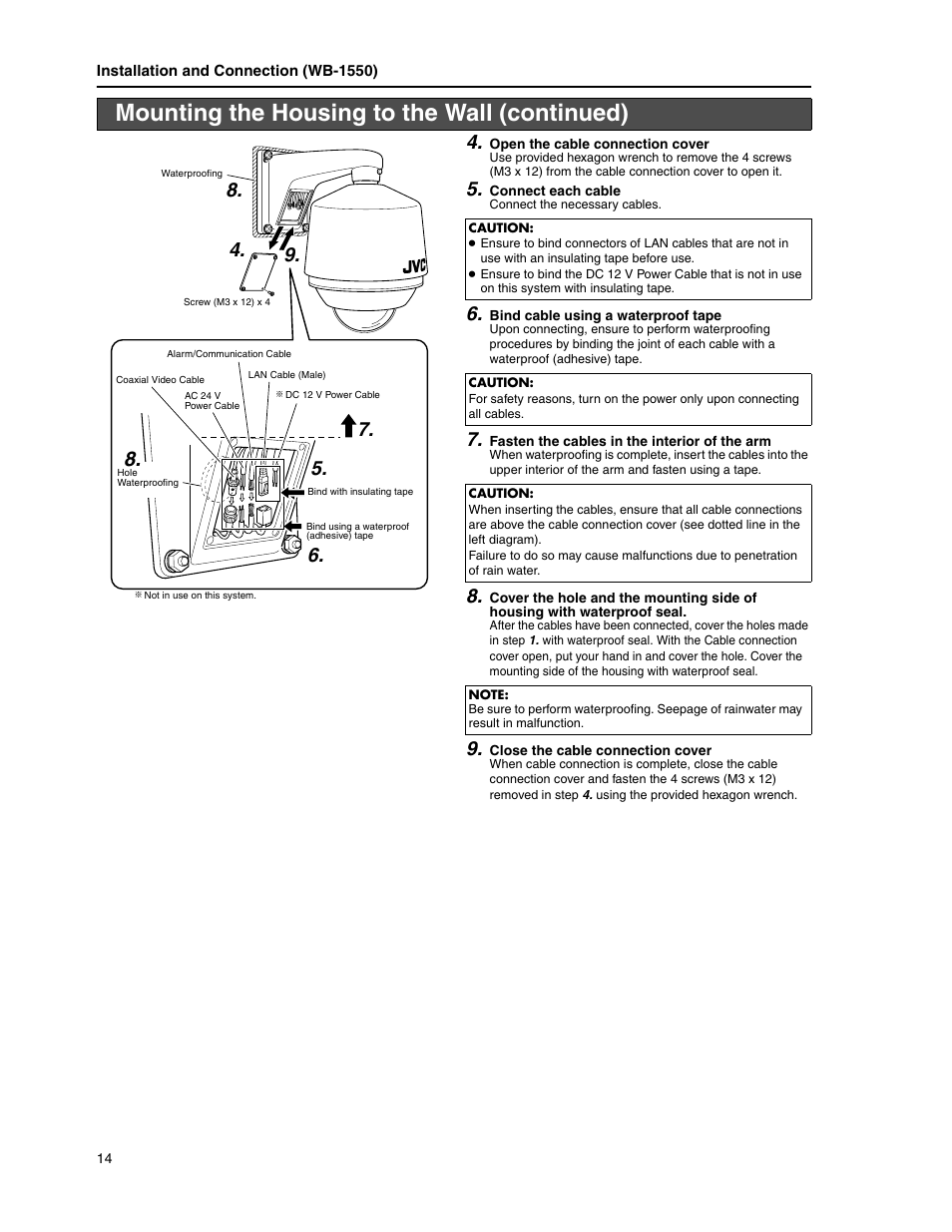 Mounting the housing to the wall (continued) | JVC WB-1540 User Manual | Page 14 / 16