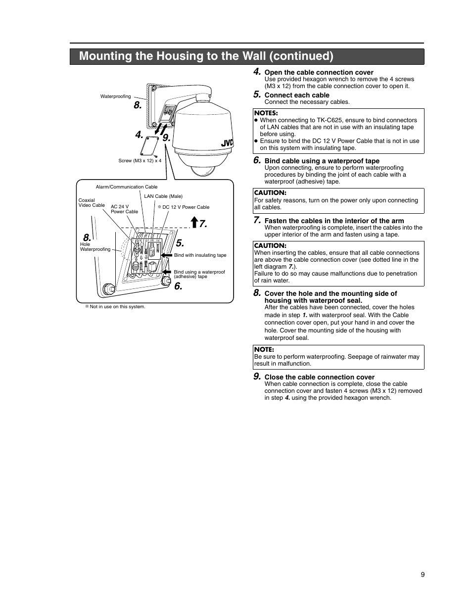 Mounting the housing to the wall (continued) | JVC WB-1540 User Manual | Page 9 / 16