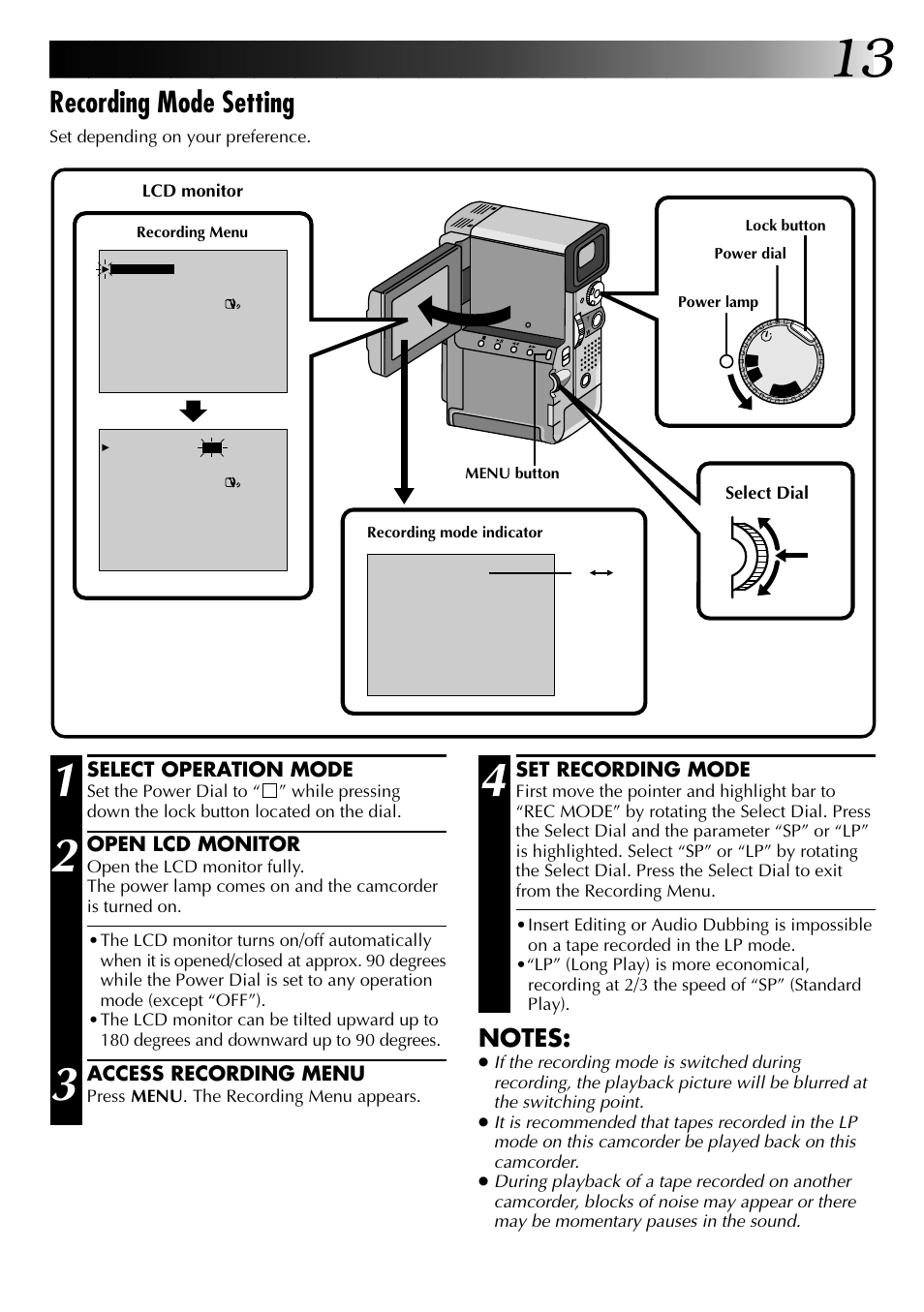 Recording mode setting | JVC 0997TOV*UN*SN User Manual | Page 13 / 84