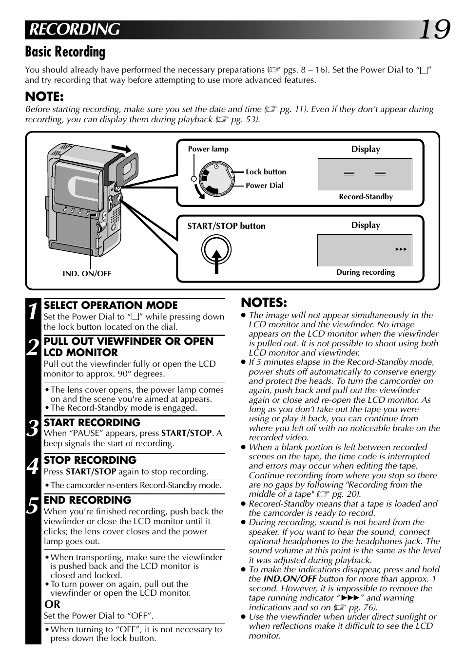 Recording, Basic recording | JVC 0997TOV*UN*SN User Manual | Page 19 / 84