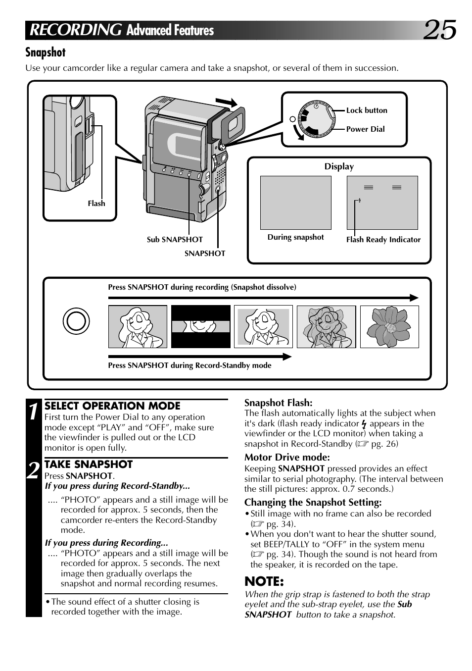 Recording, Advanced features, Snapshot | JVC 0997TOV*UN*SN User Manual | Page 25 / 84