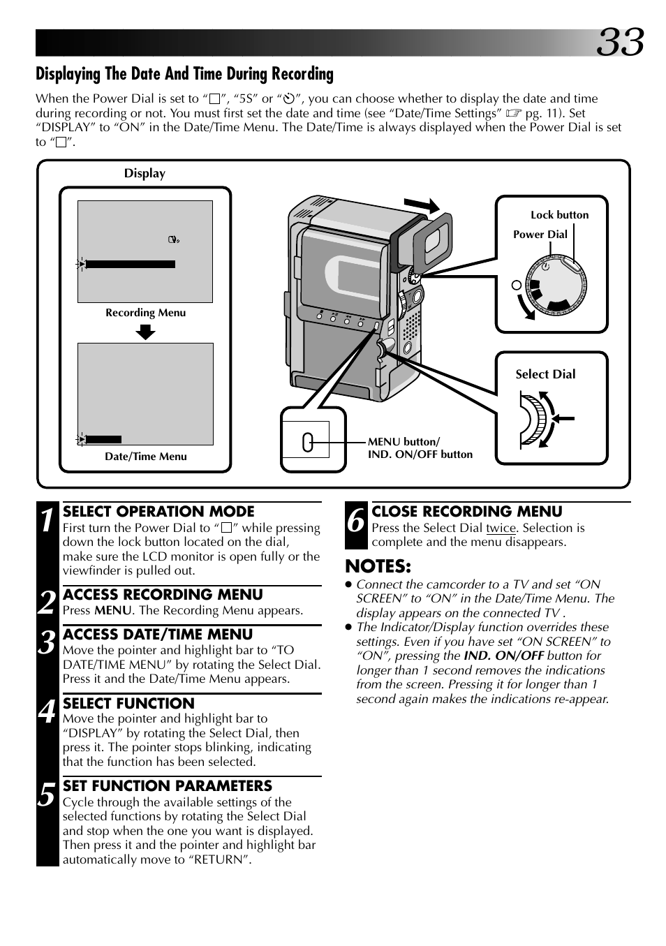 Displaying the date and time during recording | JVC 0997TOV*UN*SN User Manual | Page 33 / 84